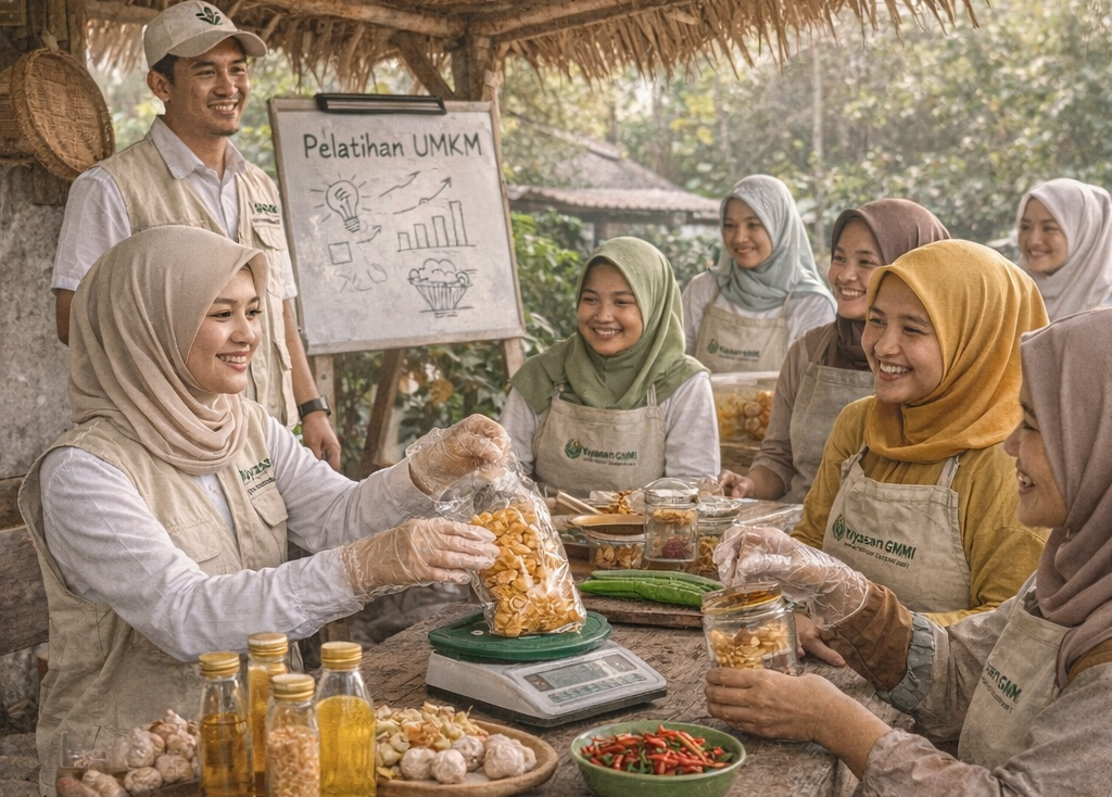 Relawan GMMI sedang mengelola usaha Desa Mandiri