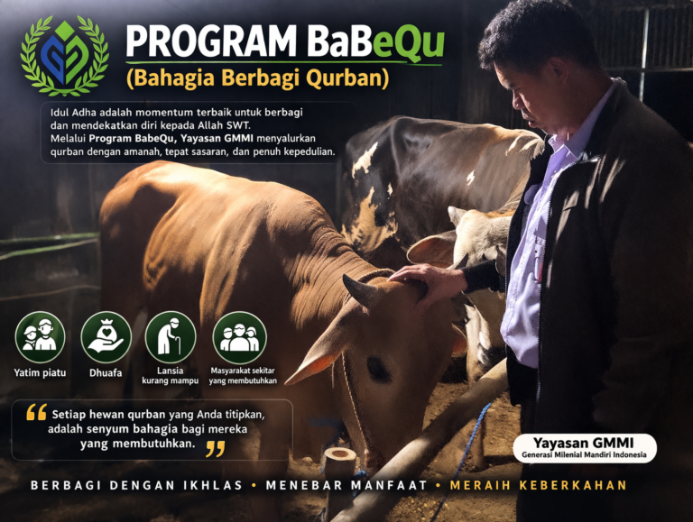 banner program BaBeQu. Relawan sedang memeriksa kesehatan calon sapi qurban